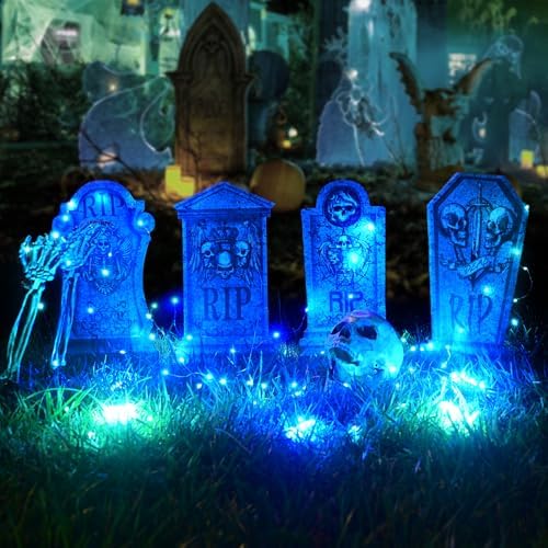 Detalle de Maxee Halloween-Grabsteindeko mit 4 Motiven, 6 Lichterketten und Erdspießen