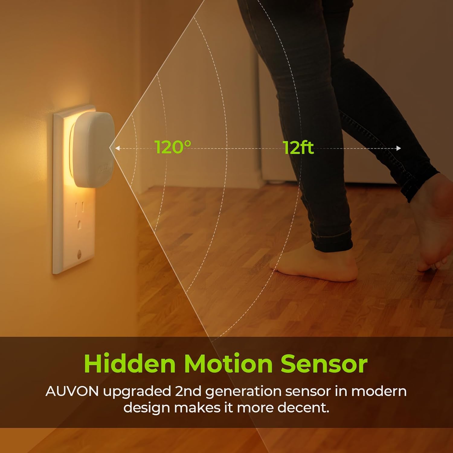 Detalle 2 de AUVON N001A Plug-In LED Backlit Night Light, Amber, Motion Sensor, Dimmable
