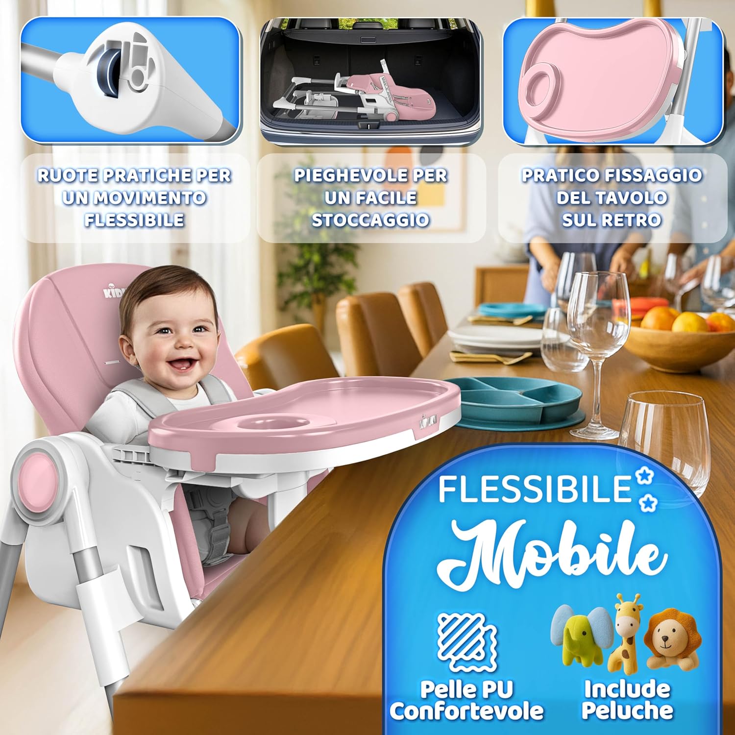 Thumbnail 6 de KIDUKU® Seggiolone Pappa Neonato 3 in 1 pieghevole con riduttore (0–36 mesi) Rosa