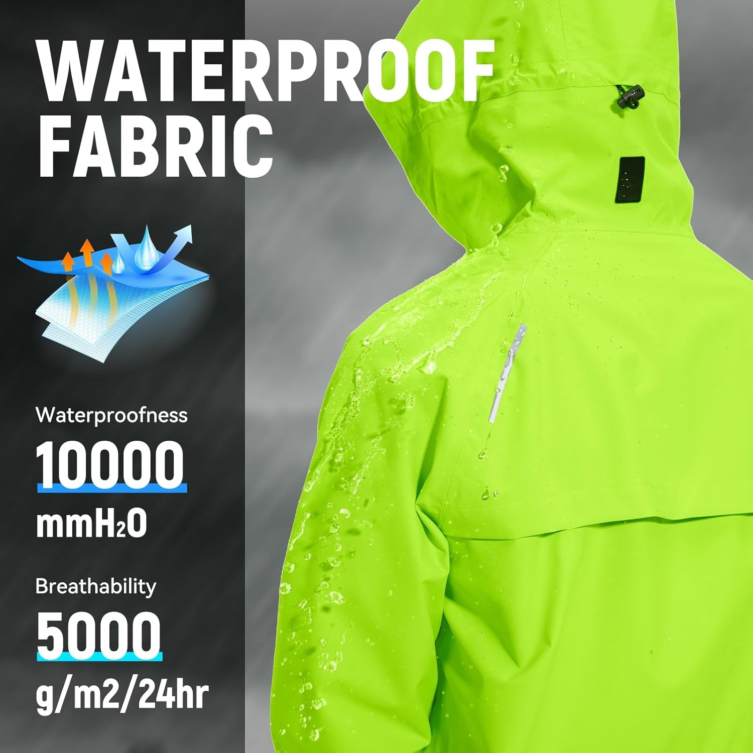 Detalle 2 de baleaf Herren Regenjacke – Wasserdichte Fahrradjacke mit Kapuze, atmungsaktiv 10000 mm