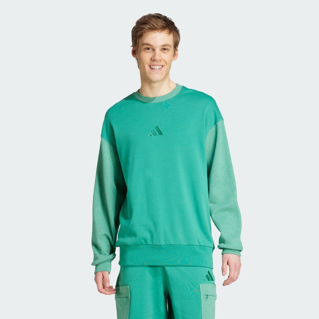 Detalle de All SZN French Terry Colorblock Crew Sweatshirt - Adidas en verde