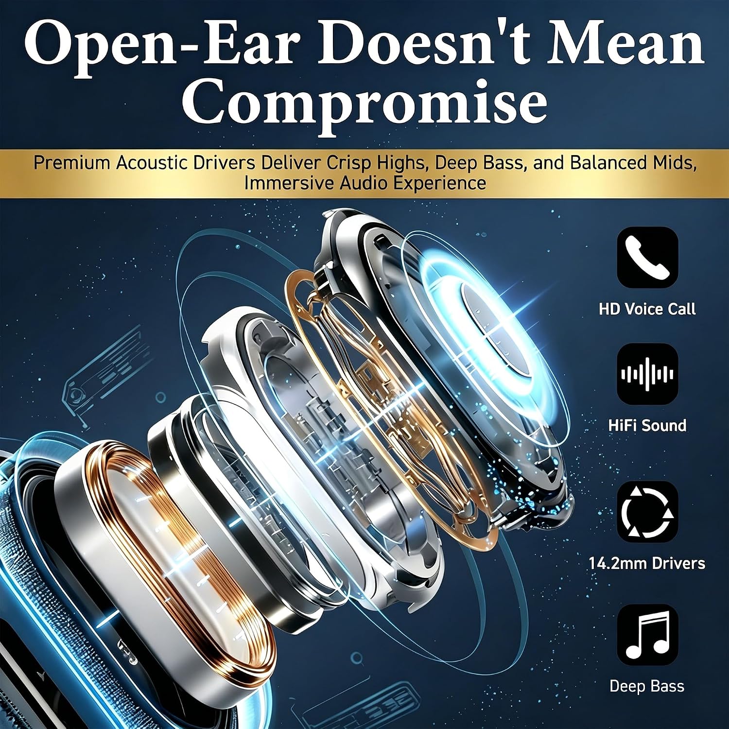 Detalle 2 de Tuemvia FWC-LYEJ-R Open-Ear Headphones, Rose Gold, 35-Hour Playtime