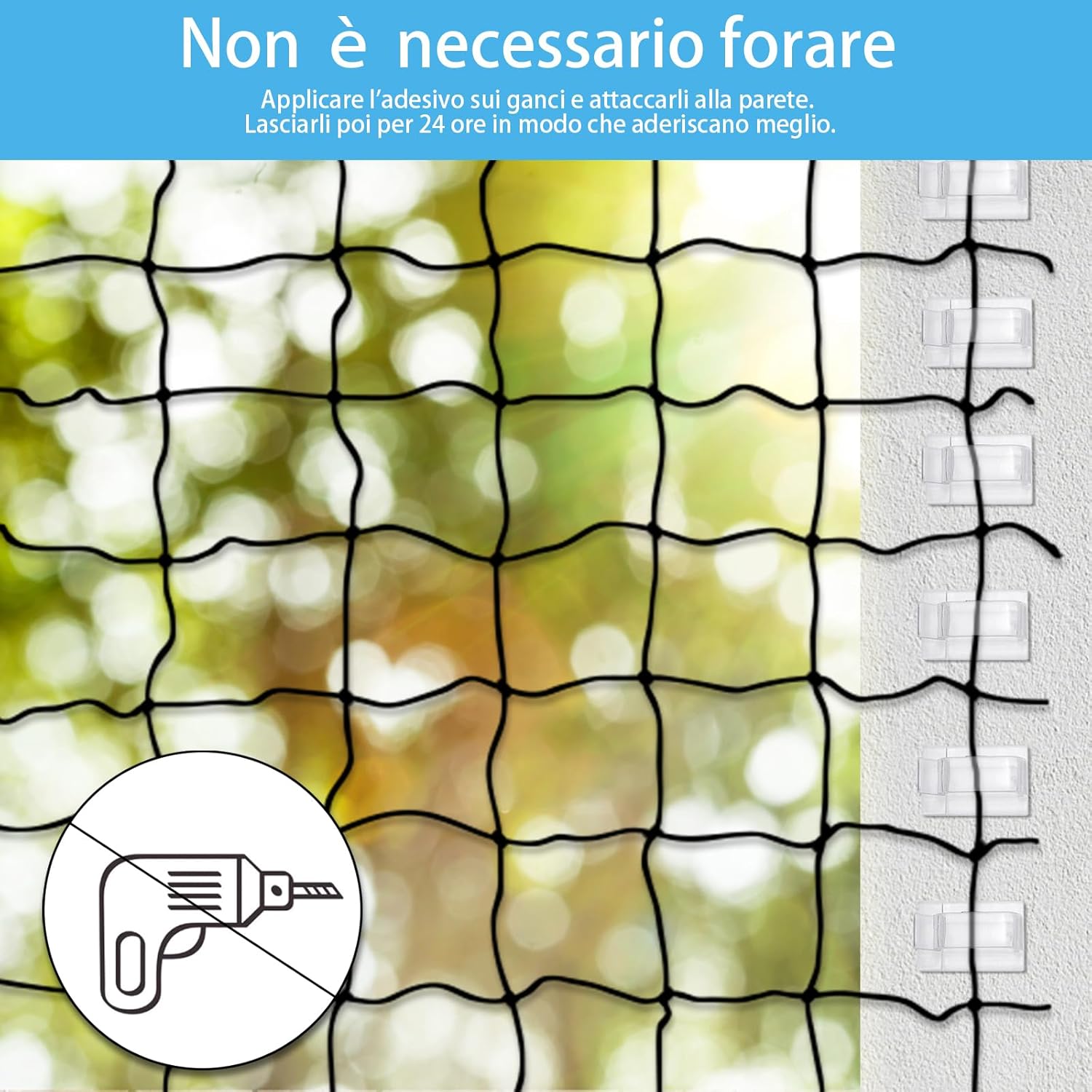 Thumbnail 2 de ThomP set da 50 ganci adesivi e colla in silicone (trasparenti) per rete anti-gatti senza foratura