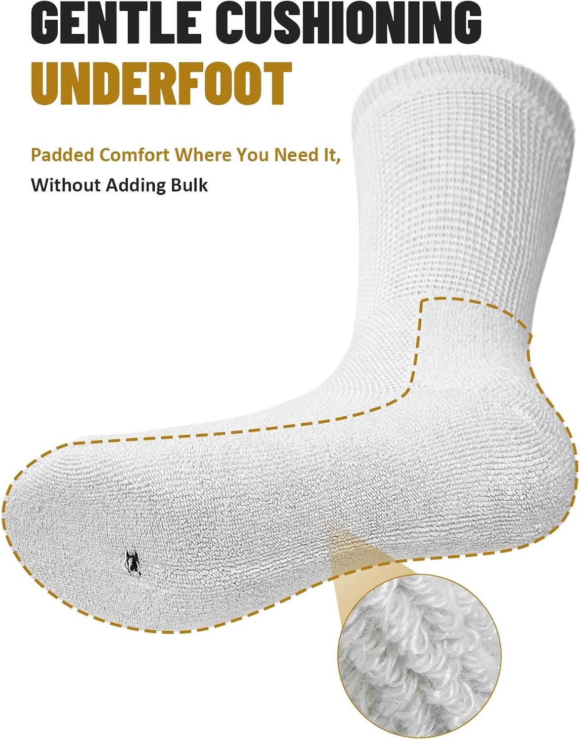Detalle de ZFSOCK Diabetic Socks, 3 Pairs with Bamboo-Wool Blend, Seamless Toe & Cushioned Sole