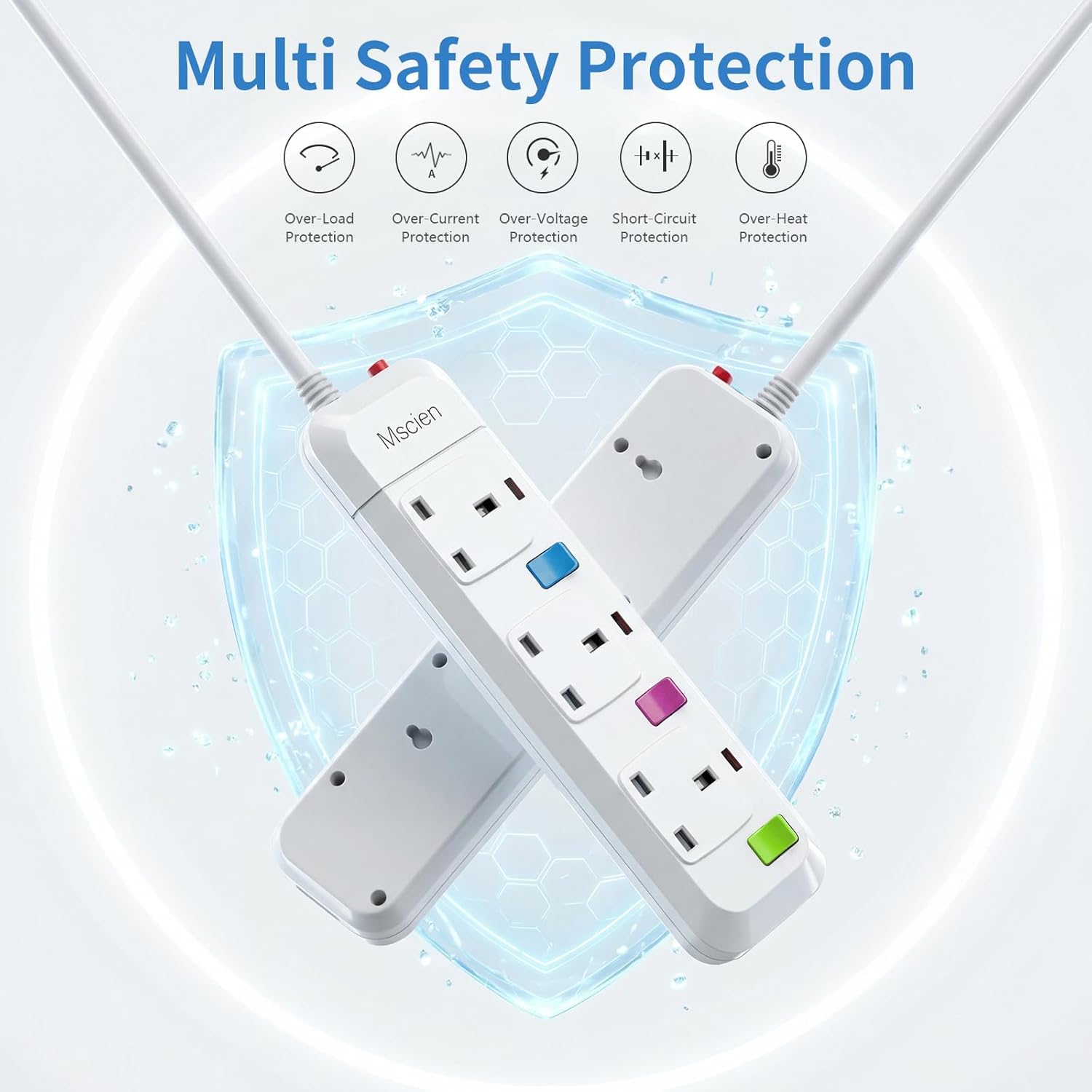 Thumbnail 2 de Mscien 1 Metre Extension Lead 3-Way with Individual Switches & Fused Protection (2500W)
