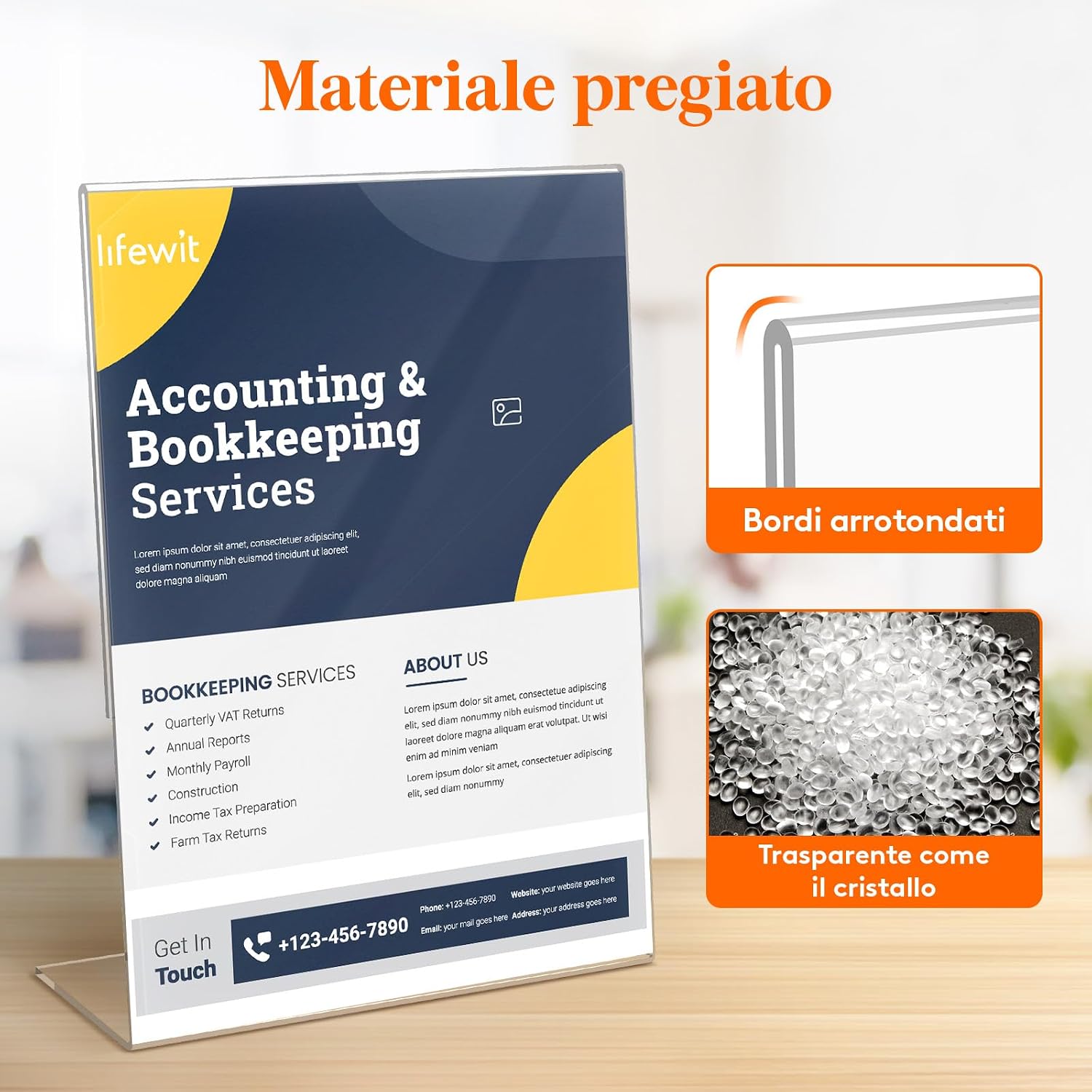 Detalle de Lifewit 6 espositori porta depliant A4 in acrilico trasparente (30 x 21 cm), supporto a forma di L