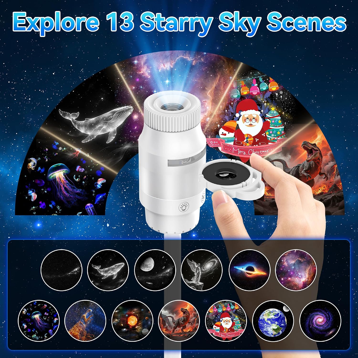 Detalle de FUYAOSC 2-in-1 Sternenhimmel Projektor, 360° Galaxy Projektor Night Light – 13 Modi