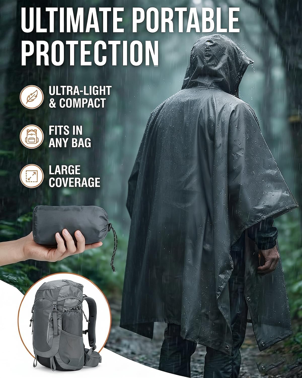 Thumbnail 5 de Victoper Waterproof Poncho Adult: Lightweight, Reusable Raincoat for Outdoors