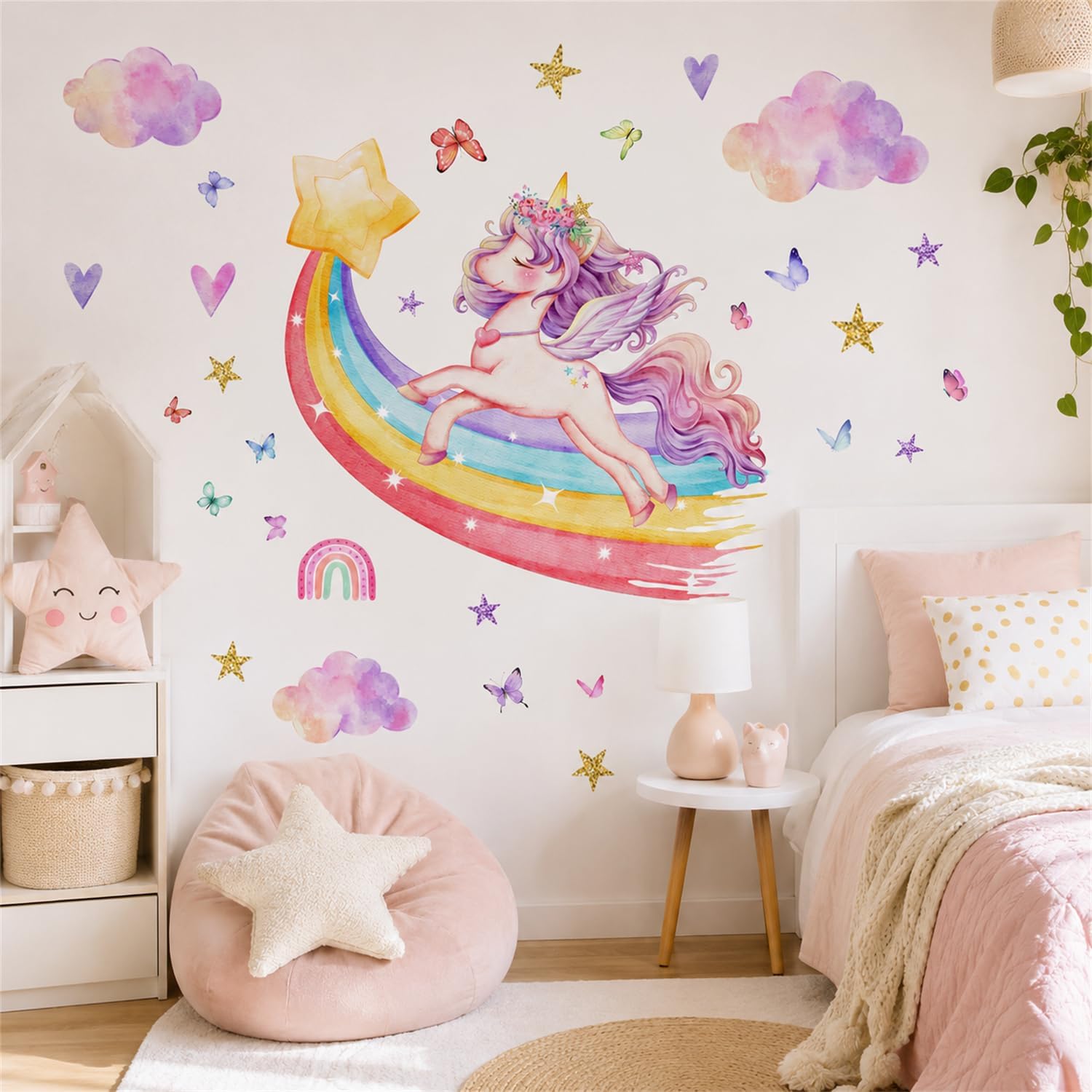 Detalle de Unicorn Rainbow Wall Stickers for Girls' Room — Peel & Stick Vinyl Decals in Gift Box