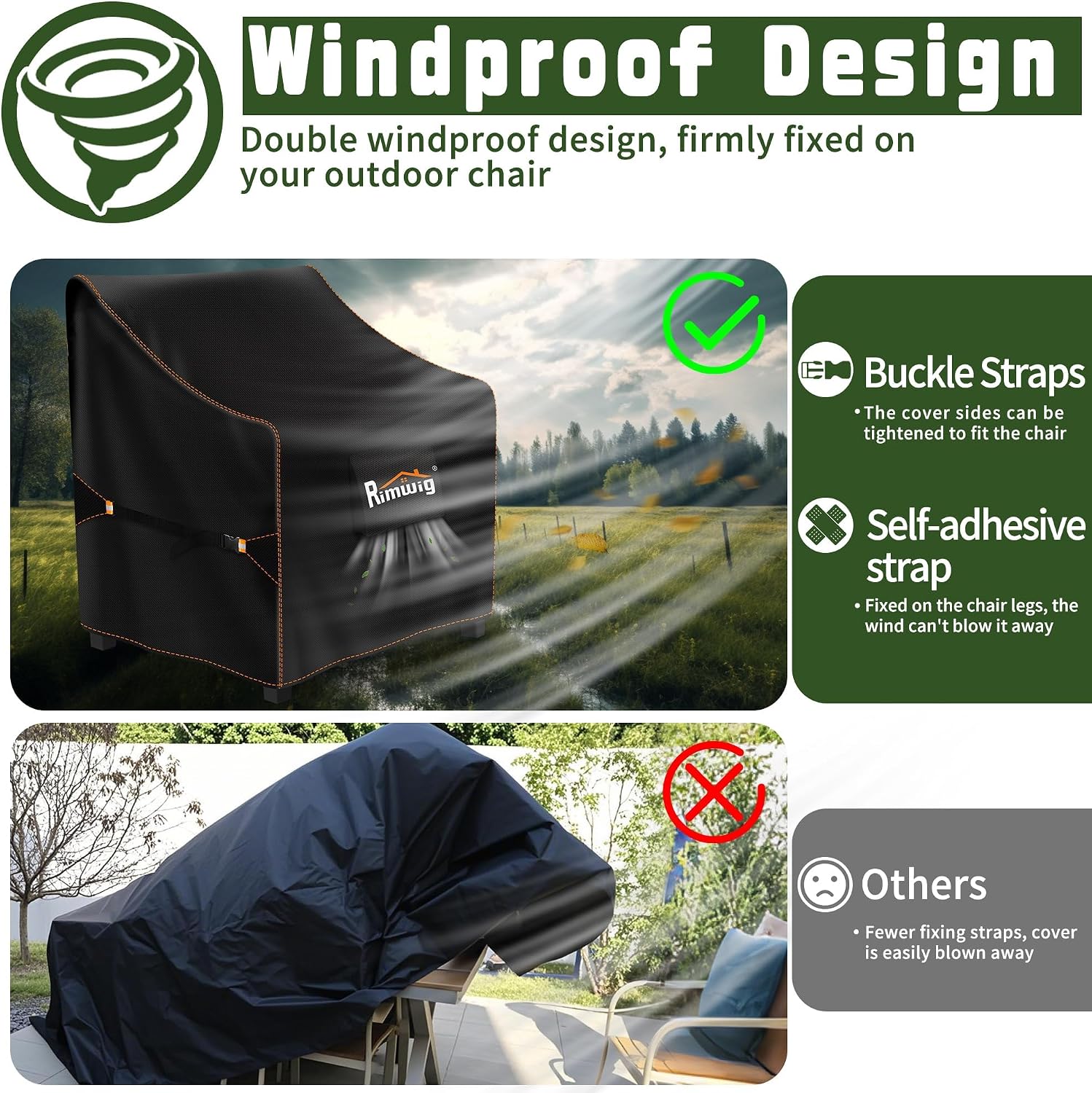 Detalle de Rimwig 32" W x 37" D x 36" H Patio Chair Covers, 2-Pack, Waterproof Oxford