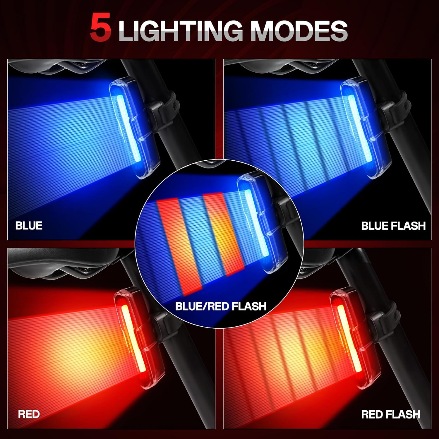 Detalle de DON PEREGRINO B2 Rear Bike Light, 110 Lumens, 5 Red and Blue Modes