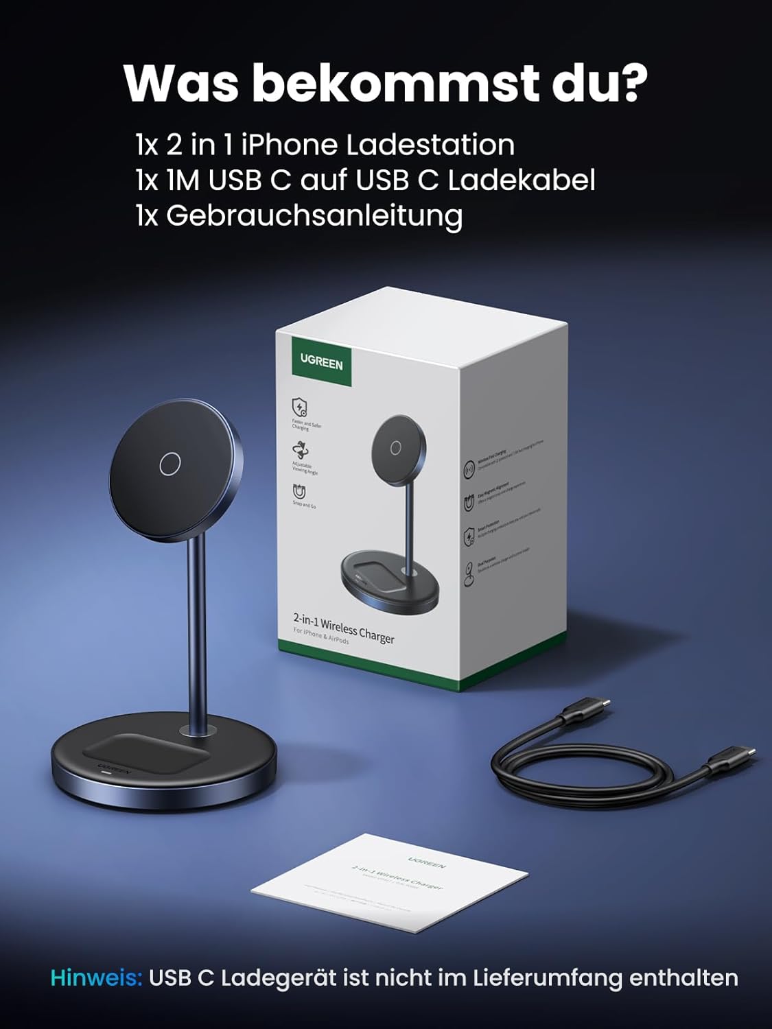 Thumbnail 6 de UGREEN MagFlow 2 in 1 iPhone Ladestation – MagSafe-kompatibel, 90° verstellbar, lädt iPhone- und AirPods-Kombination gleichzeitig