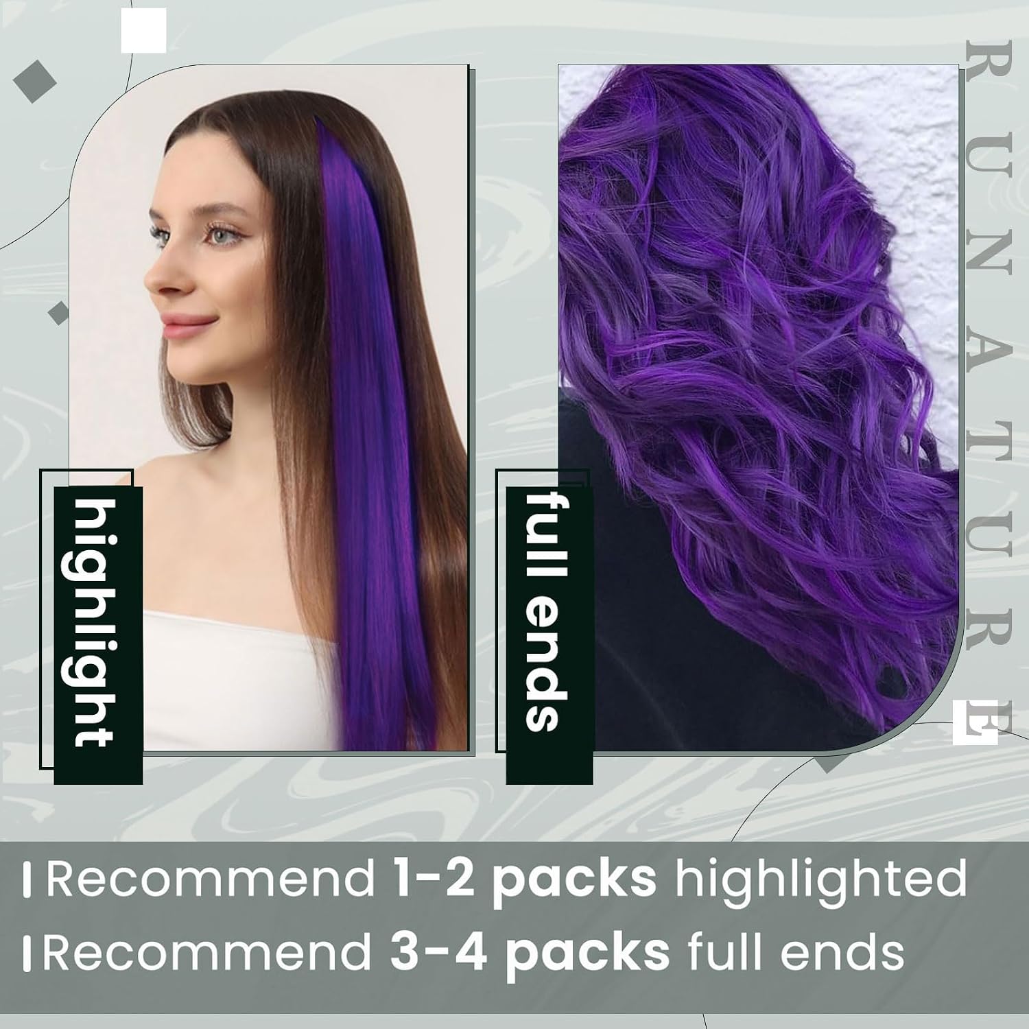 Detalle 2 de RUNATURE Extension Capelli Veri Clip Viola con clip (5 pezzi, 35 cm)