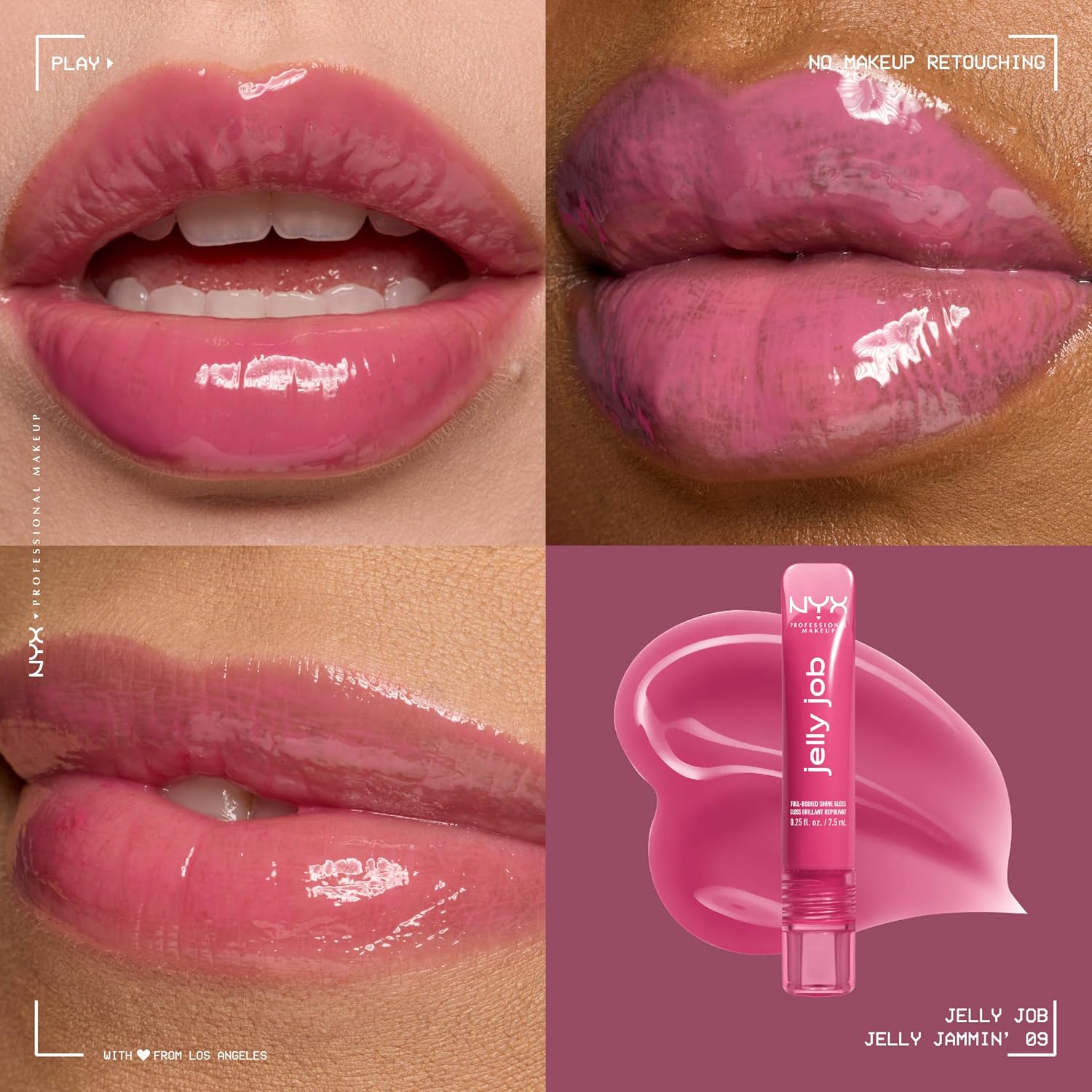 Detalle 2 de NYX Professional Makeup Jelly Job (Jelly Jammin) – Lucidalabbra ultra brillante con applicatore a spatola, formula vegana