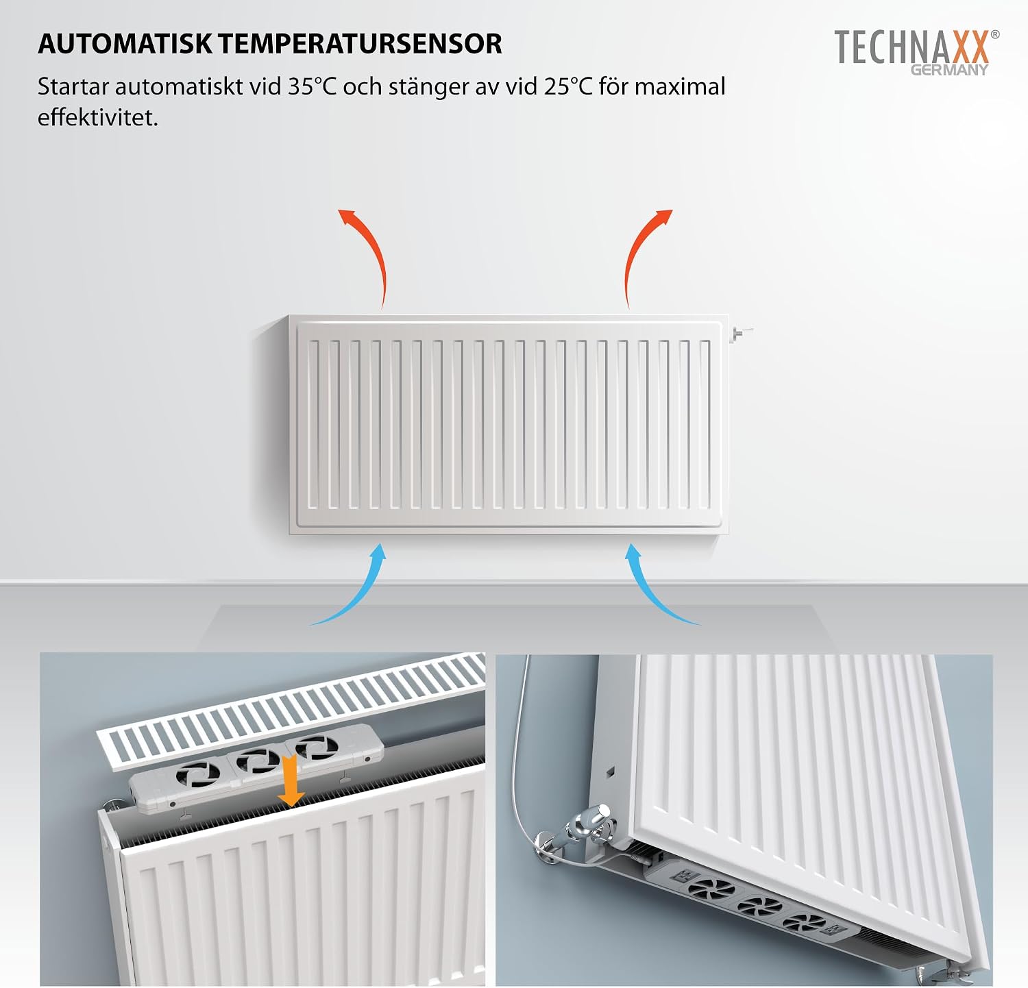 Detalle 1 de Technaxx TX-302 radiatorfläkt för 50–70 cm radiatorer, automatisk styrning