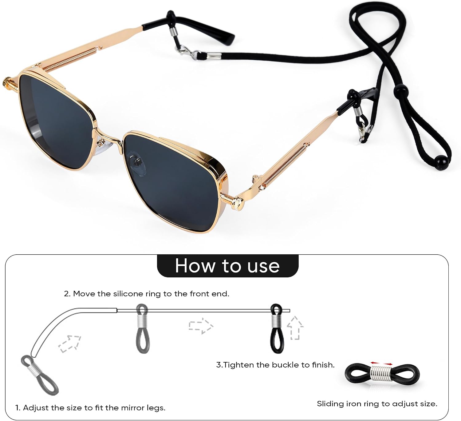 Thumbnail 6 de MEGAVOW Retro Steampunk Sunglasses: Polarised UV400 Square Frames for All-Day Wear