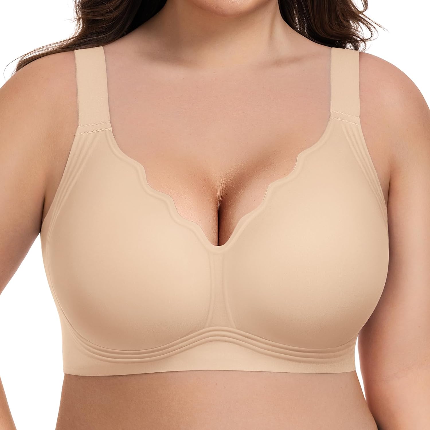 Detalle de habibee Jelly Wireless Scalloped Bra, Seamless W-Shaped Support, B-DDD