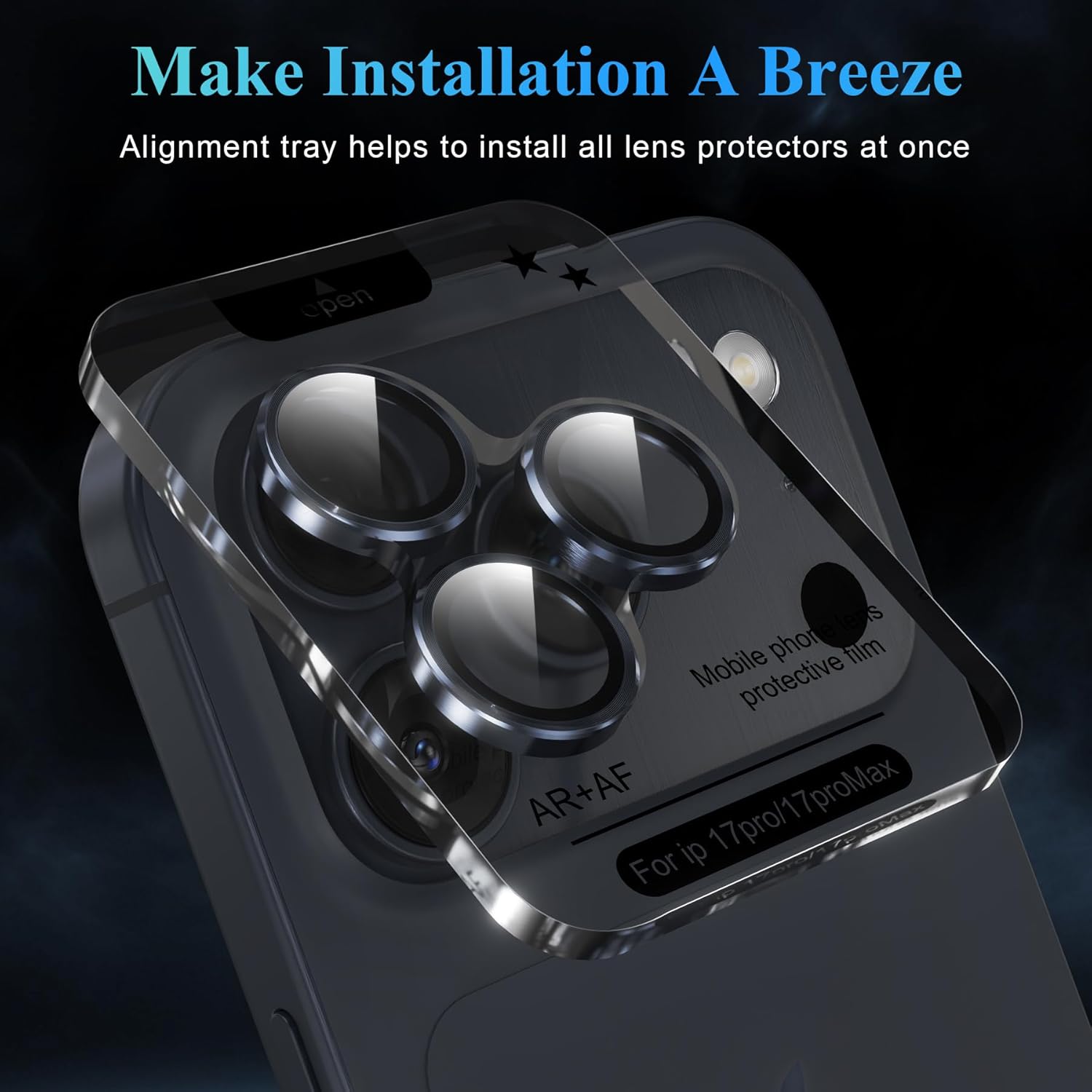Thumbnail 4 de YWXTW Camera Lens Protector for iPhone 17 Pro / 17 Pro Max (Deep Blue) with 1-Step Installation Tray
