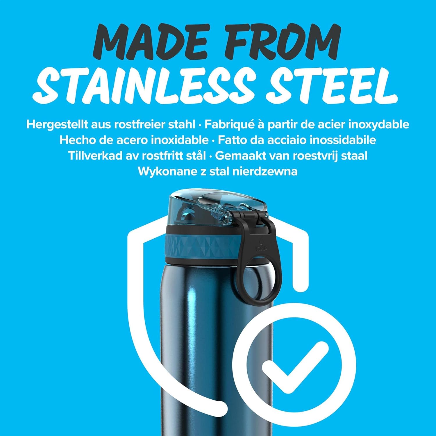 Detalle de ION8 Lightweight Steel Kids Water Bottle 400ml/13oz – Leakproof & Dishwasher Safe