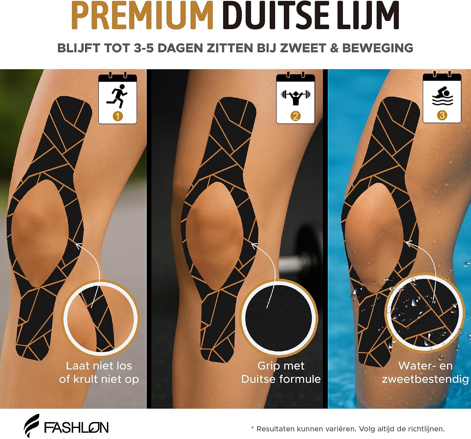 Detalle de FASHLON katoenen kinesiologietape, 2 ongesneden rollen, Nachtbrons