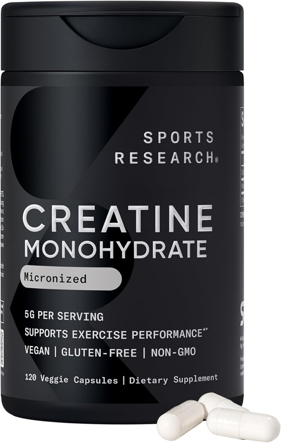 Sports Research Creatine Monohydrate Capsules (5g per serving) — non-GMO, vegan capsules for workout strength & recovery