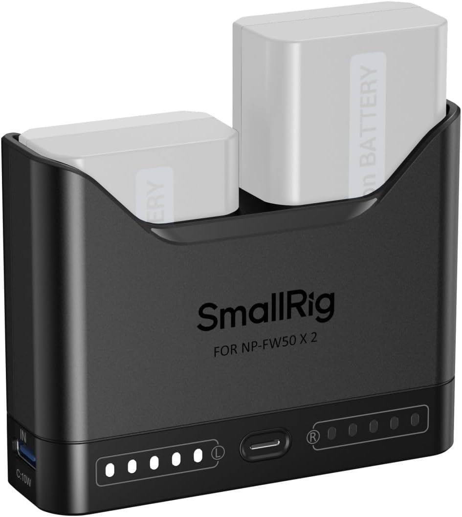 Detalle de SMALLRIG caricabatterie NP-FW50 doppio slot con USB-C 11 W per Sony A6000/A6400 e ZV-E10