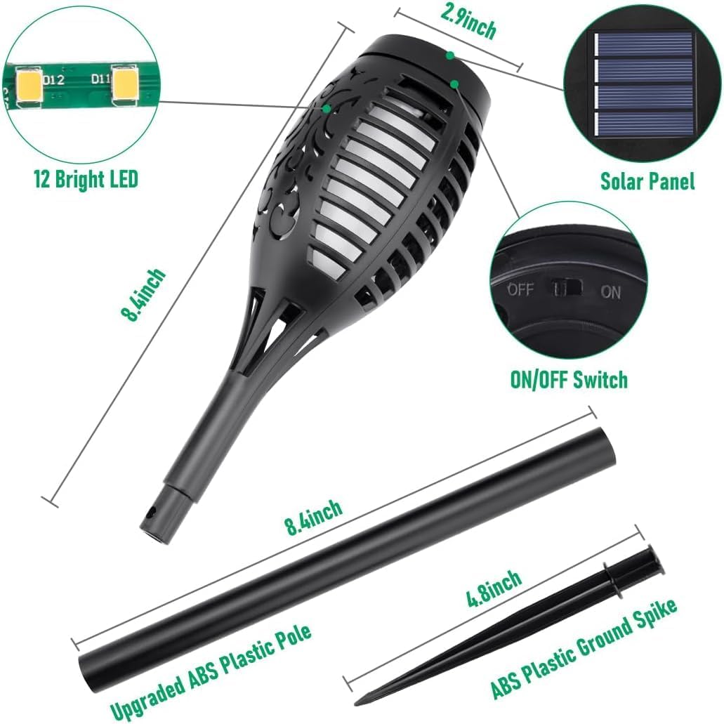 Detalle de IkeeRuic Solar Torch Lights Outdoor (Flickering Flame Effect) — Waterproof Solar Garden Torches for Patio & Pathway Decor