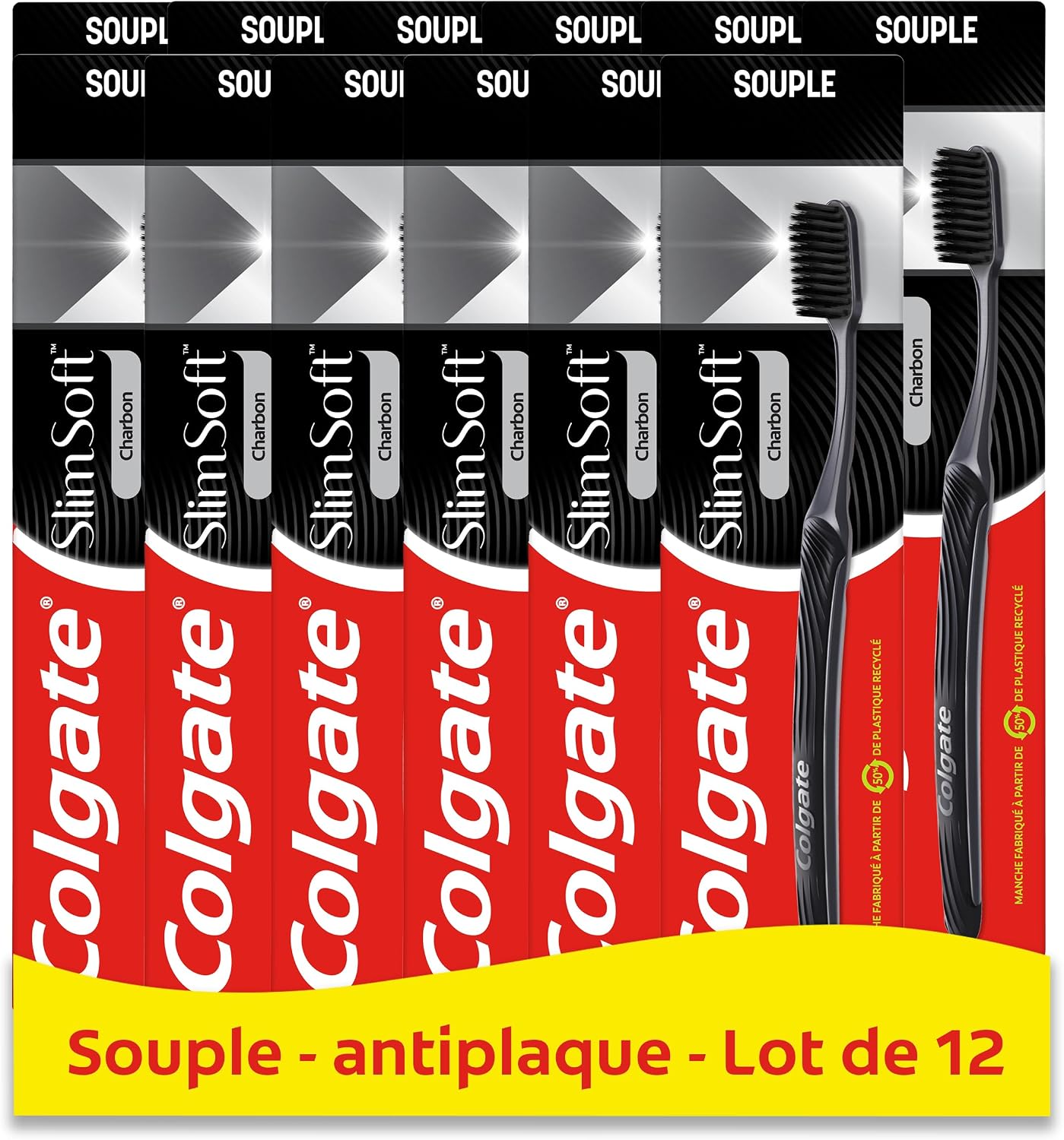Detalle de COLGATE Slim Soft Brosse Ă dents manuelle Charbon lot de 12 đȘ„