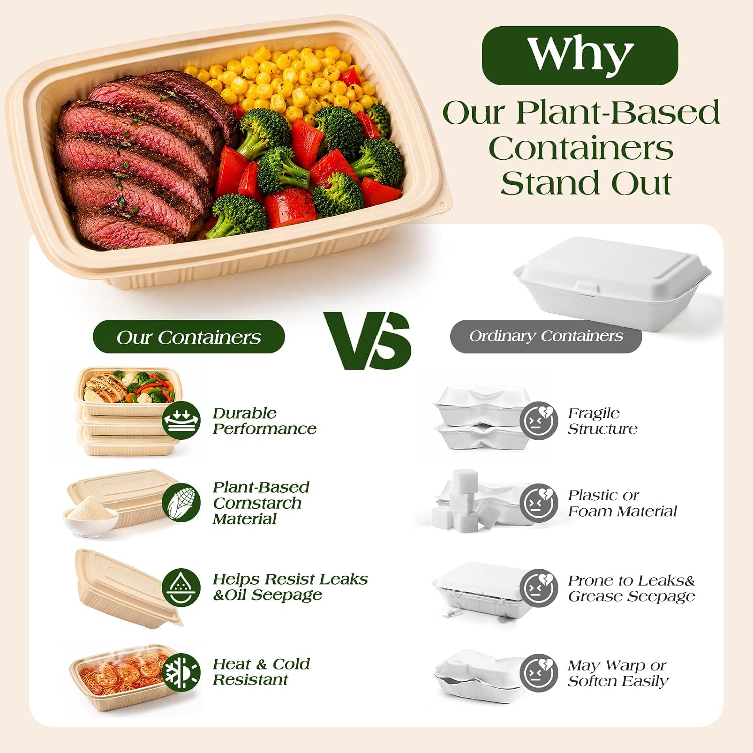 Thumbnail 4 de 100 Piece Meal Prep Containers with Lids (50 Pack) — 28 oz Cornstarch, Plant-Based Lunch Box, BPA-Free, Microwave & Freezer Safe