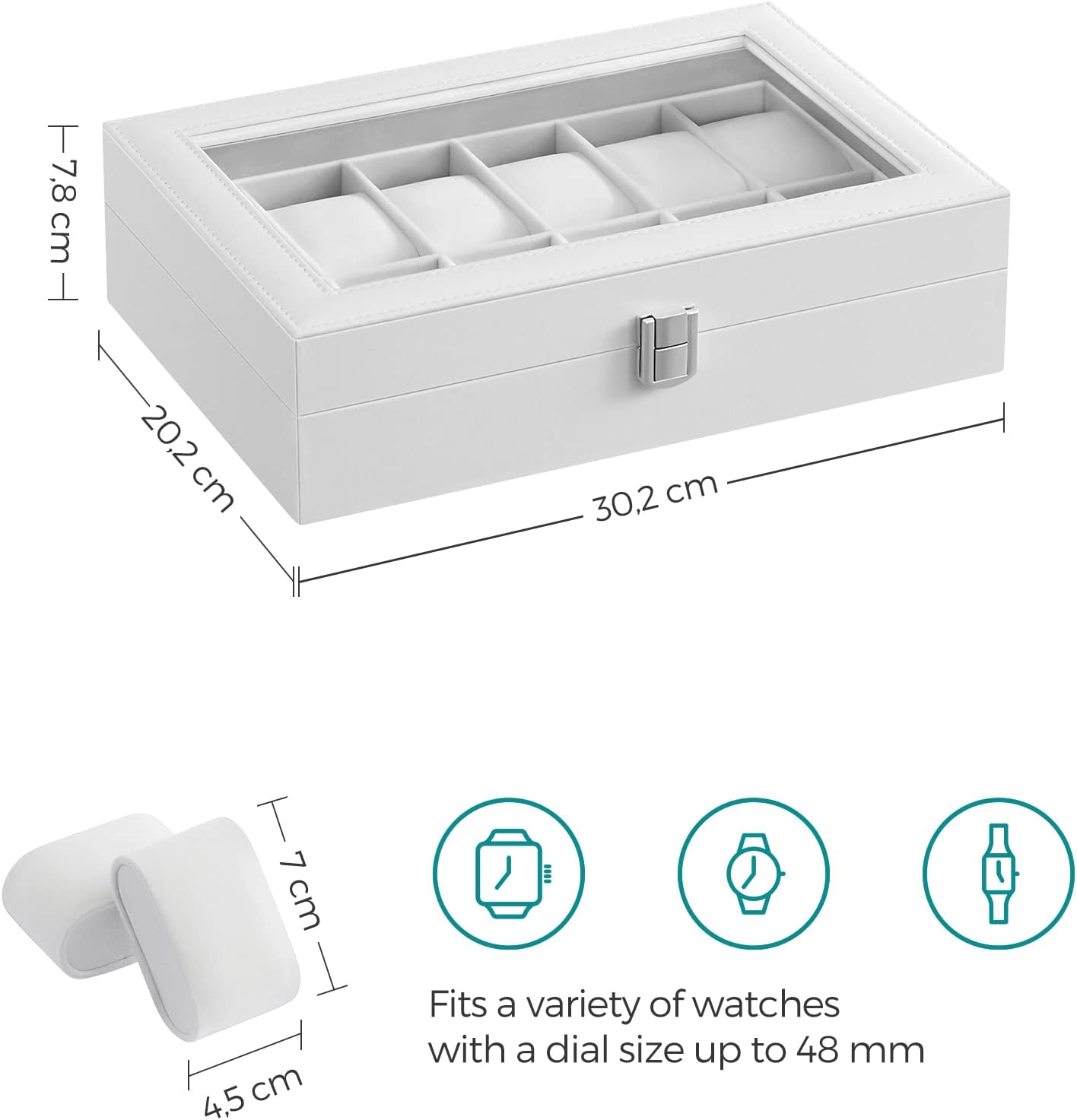 Detalle de SONGMICS BRIDIE JWB202V1 12-Slot Watch Box with Glass Lid
