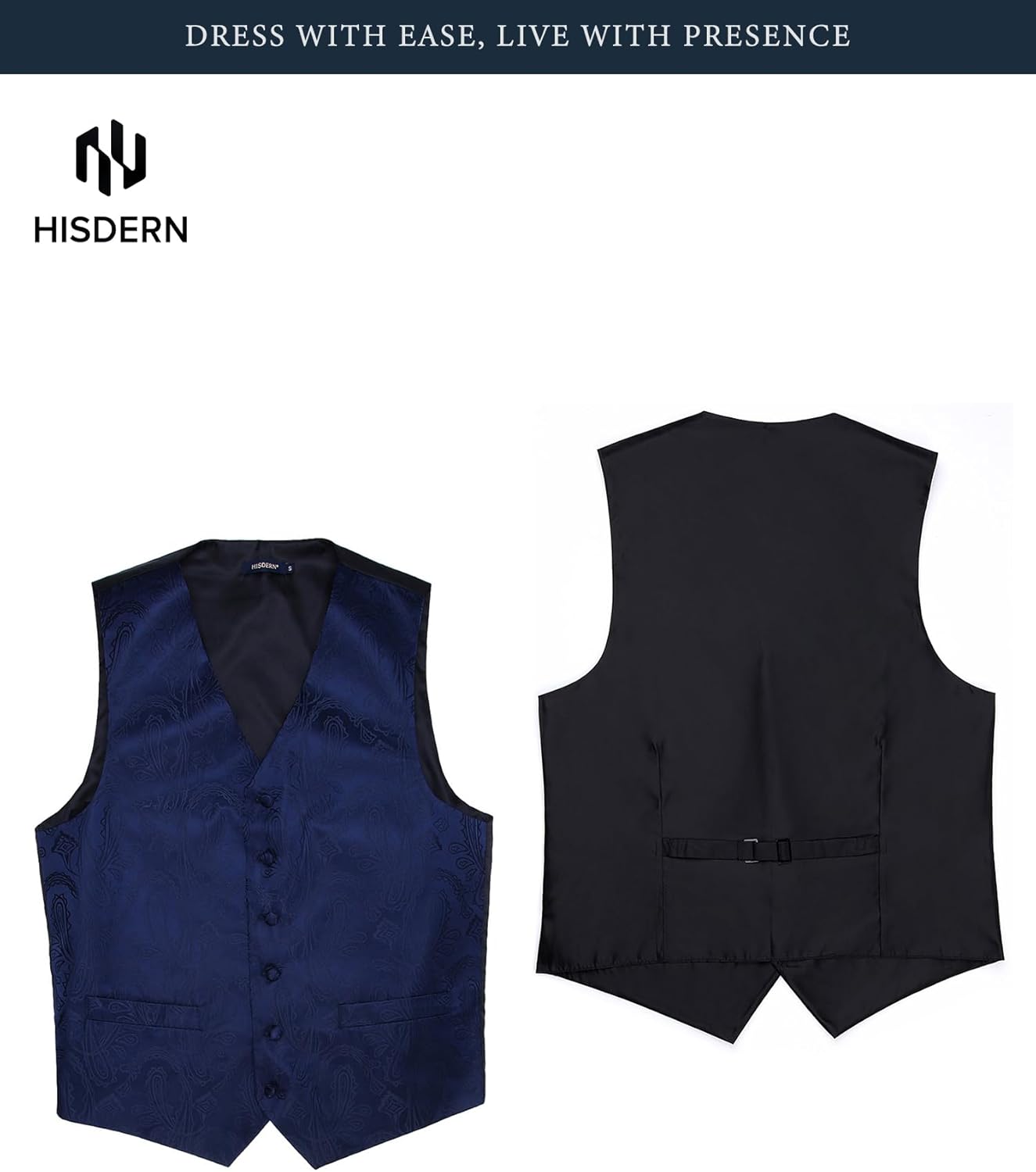 Thumbnail 4 de HISDERN 3-Piece Formal Vest Set: Paisley Jacquard Waistcoat, Necktie & Pocket Square