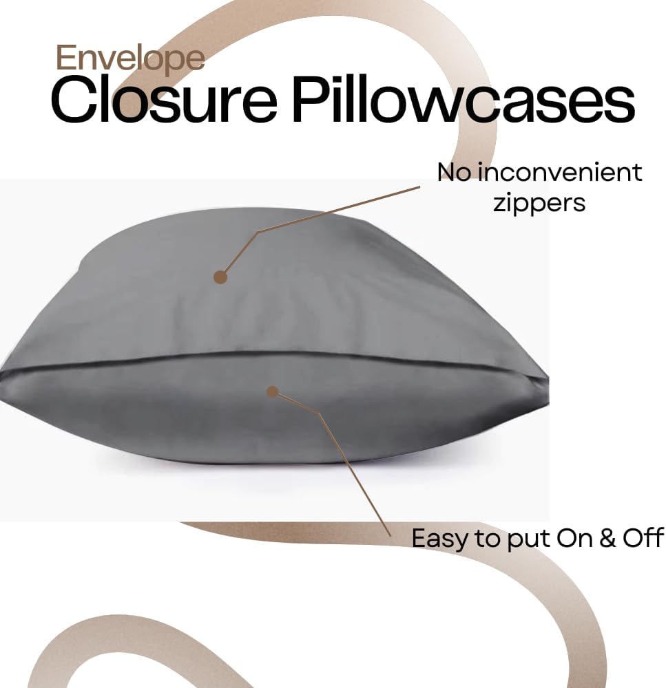 Detalle de Rehan & Co Grey Pillow Cases, 4 Pack (50 x 75 cm) – 200 Thread Count Egyptian Cotton