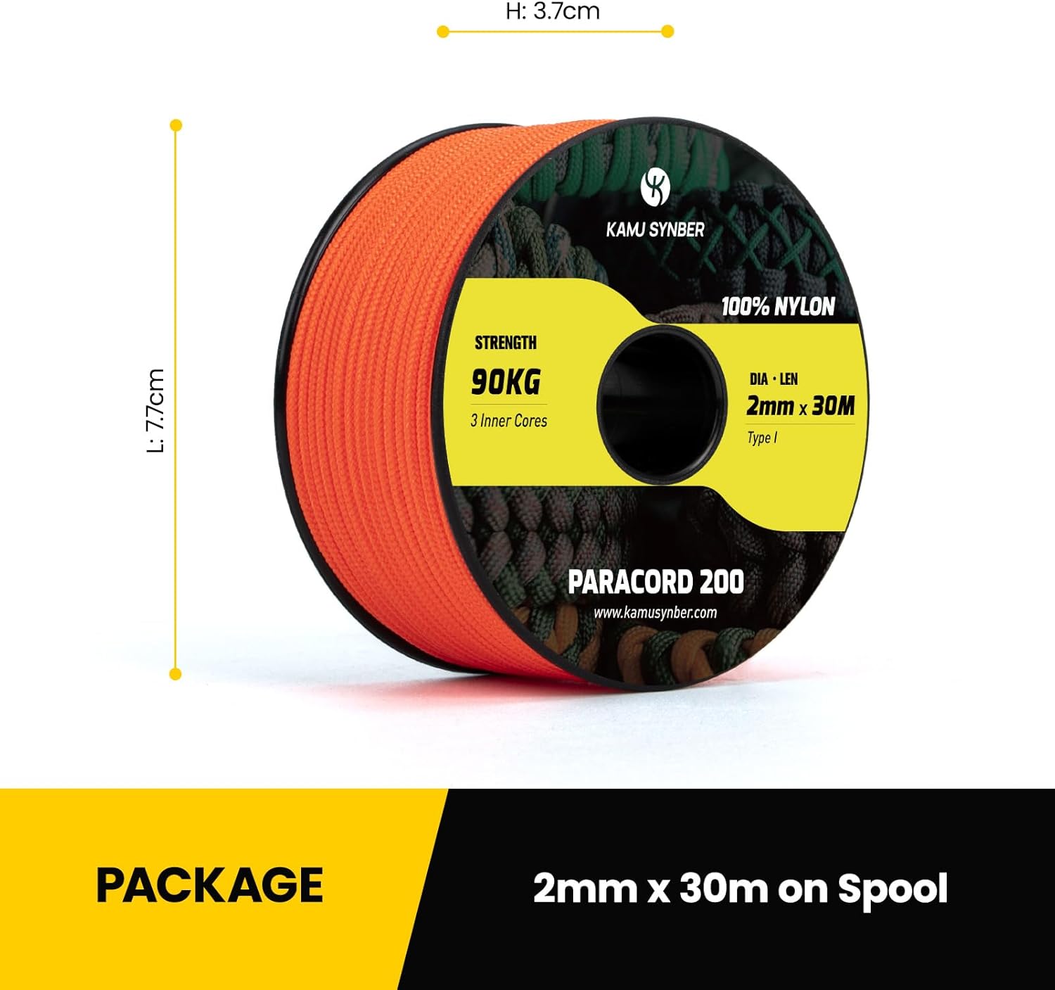 Thumbnail 1 de Kamu Synber Paracord 2mm | 30 m Nylon-Seil mit 3 Kernsträngen, Tragkraft 90 kg – Orange
