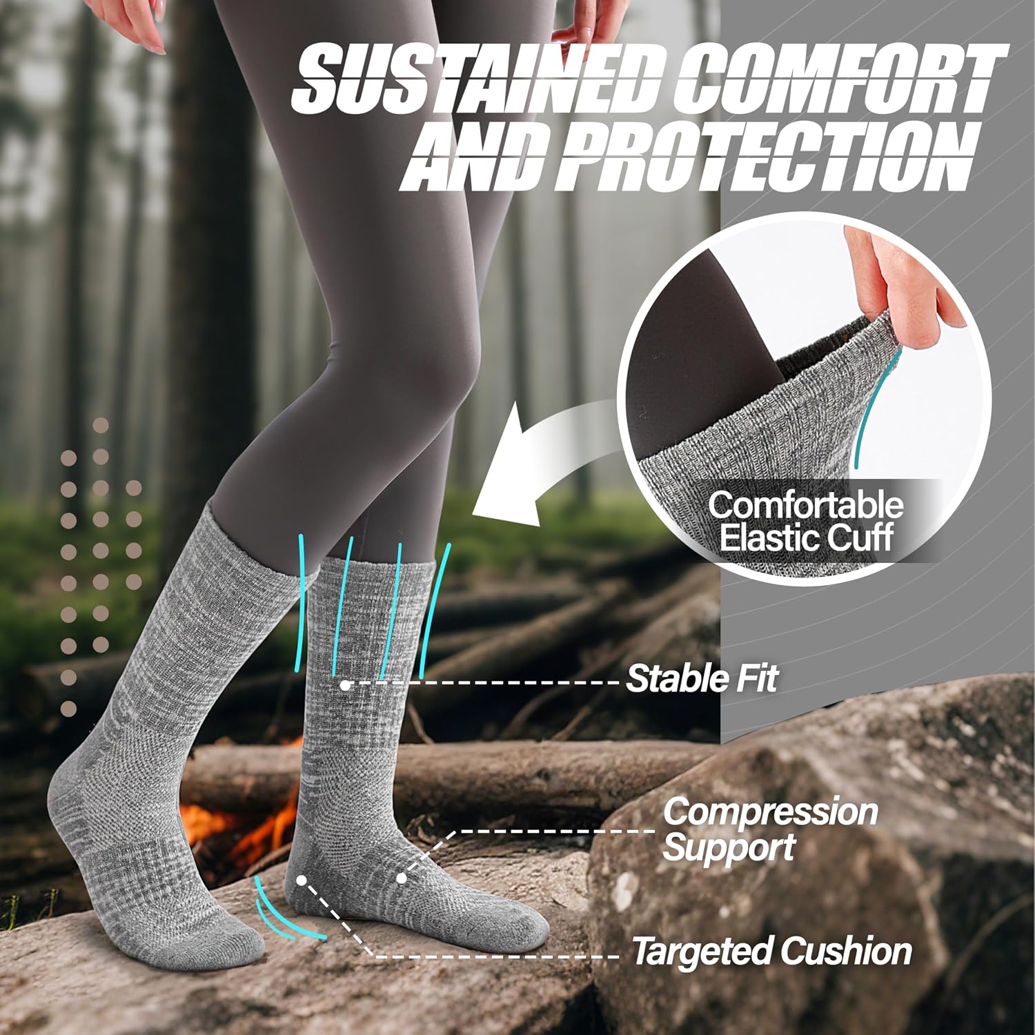 Detalle de ANTSANG Merino Wool Hiking Socks, 5-Pair Pack with Targeted Cushioning