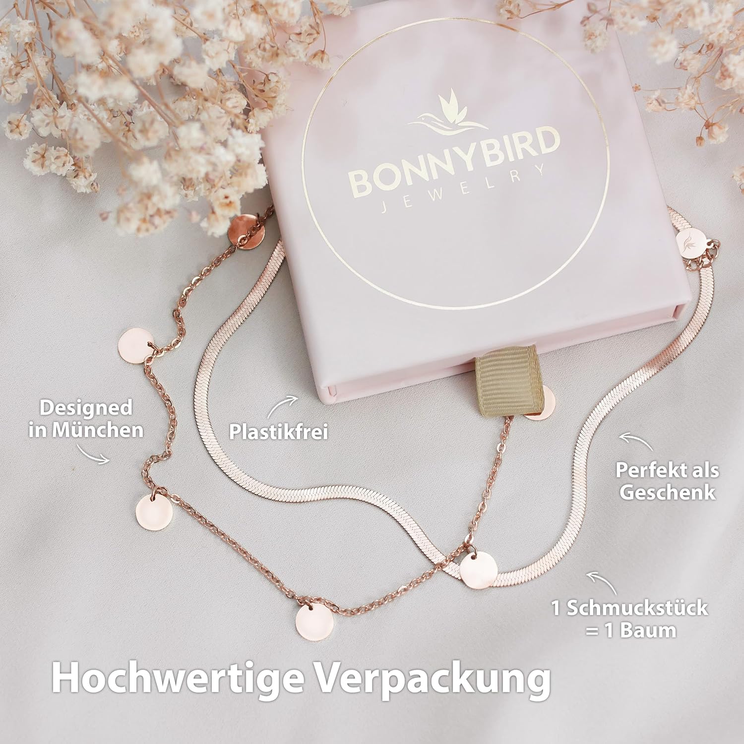 Thumbnail 5 de BONNYBIRD BonnyCoin Wasserfeste Edelstahlkette mit Plättchen für Damen – Silber, Gold & Roségold