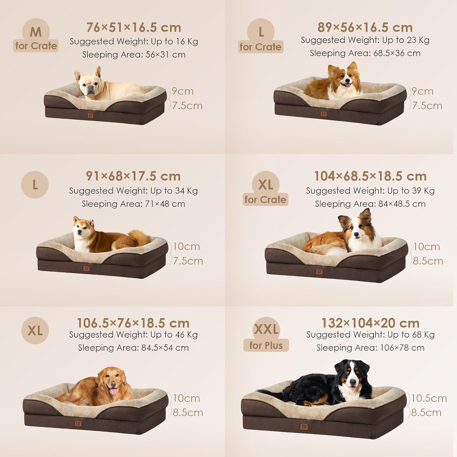 Detalle de EHEYCIGA Memory Foam Dog Bed XXXL (Orthopedic Sofa) with Removable Waterproof Cover – Brown