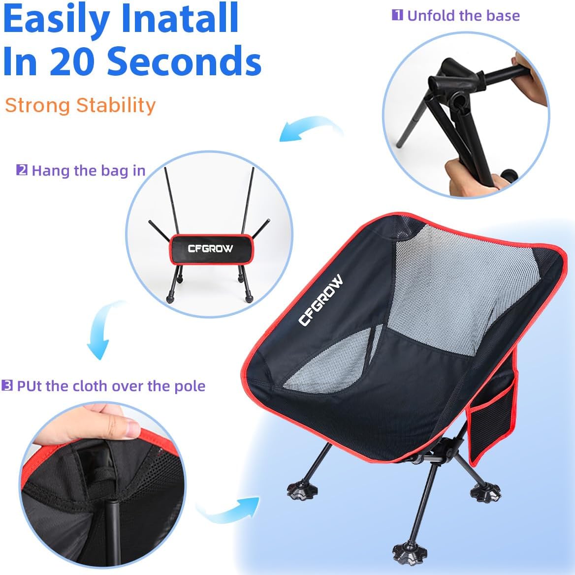 Thumbnail 4 de CFGROW CF-STY01 Folding Camping Chair with 600D Oxford Fabric and Mesh Back