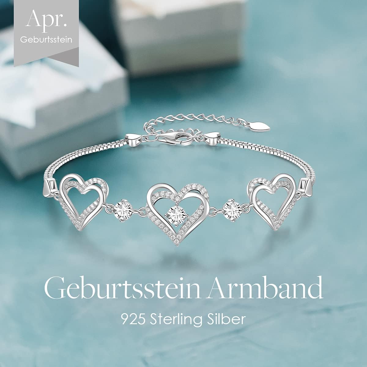 Detalle 1 de CDE Armband 925 Sterling Silber Herz 12 Geburtssteine đź’Ť