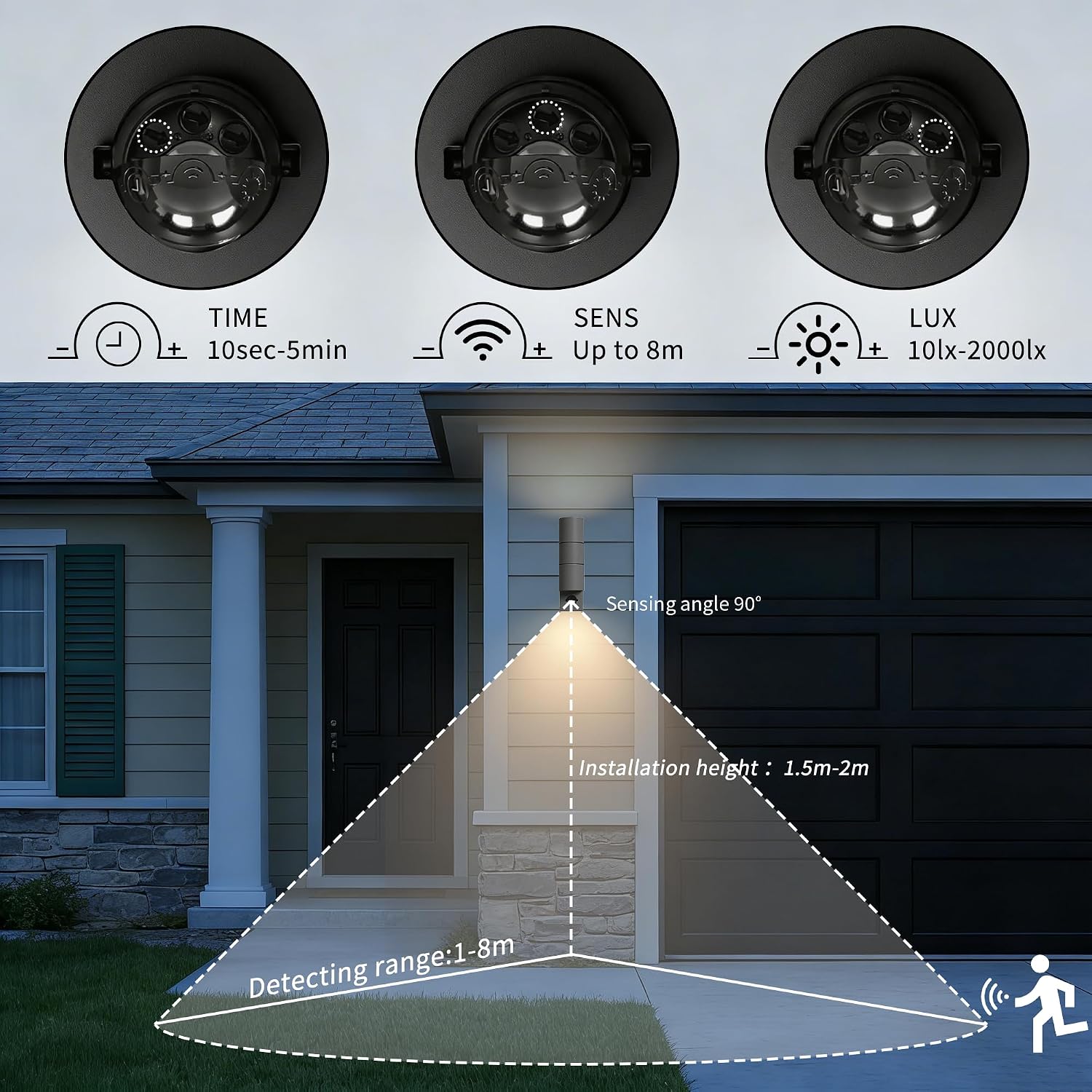 Detalle de YOVGQOLV Motion Sensor Outdoor Wall Lights: Up & Down, 2x5W GU10, Stainless Steel, IP54, Anthracite