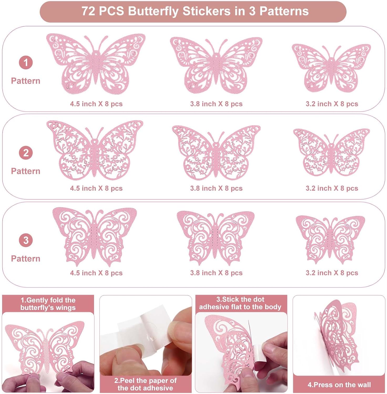 Detalle 2 de Crosize YX-03-0002-14 Pink Butterfly Decorations, 3D Paper, 72-Piece Set