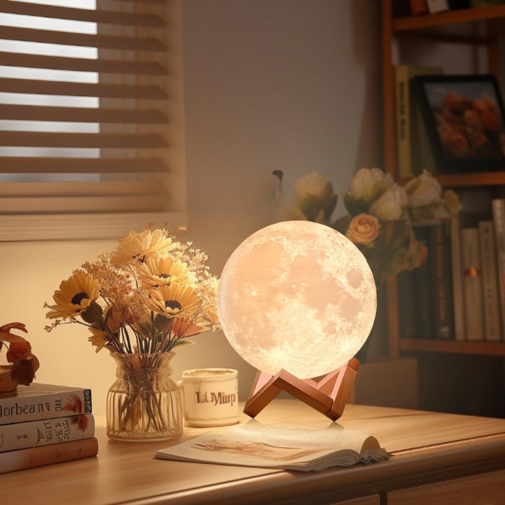 Detalle 2 de CPLA 3D-Printed Moon Lamp, 18 cm LED Night Light with Remote and Touch Control