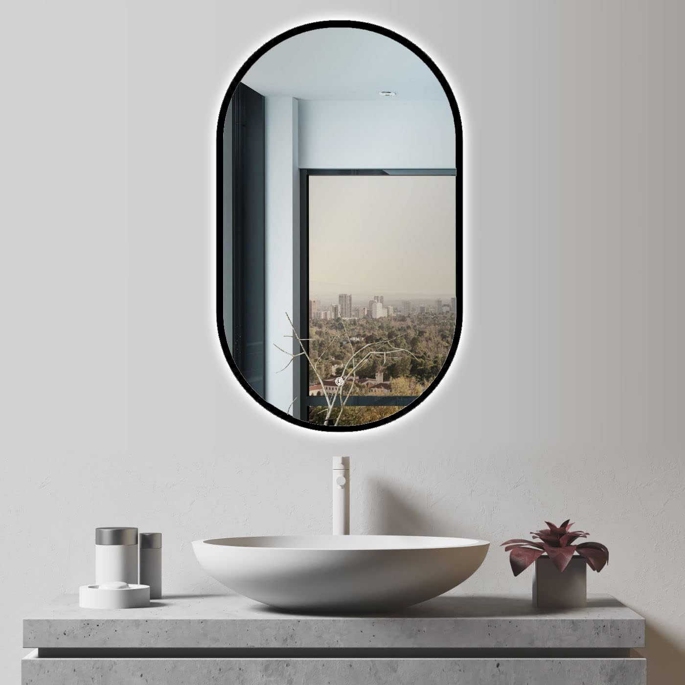 Thumbnail 6 de ApeJoy Specchio da bagno ovale a LED 45x75 cm con cornice in metallo nero opaco
