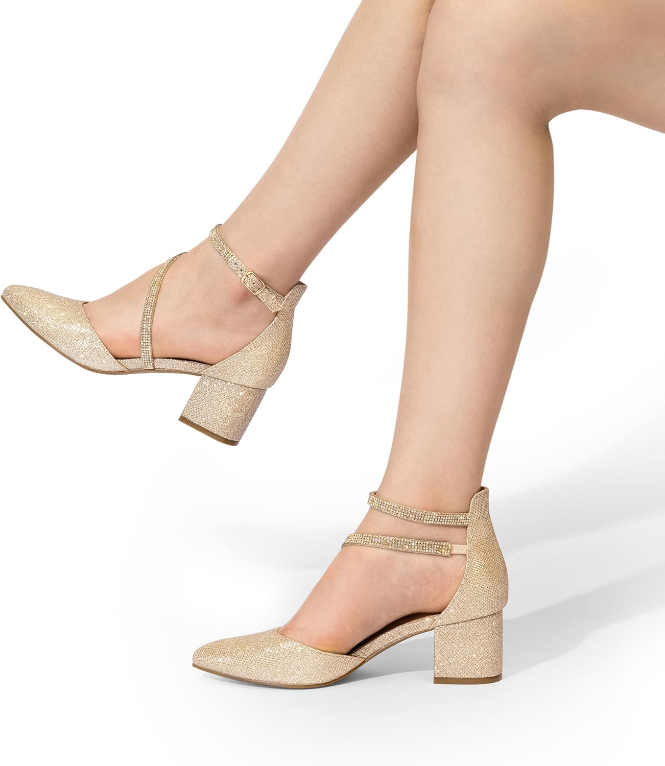Thumbnail 6 de DREAM PAIRS Women's Closed Pointed Toe Low Chunky Heels Pumps with Ankle Strap