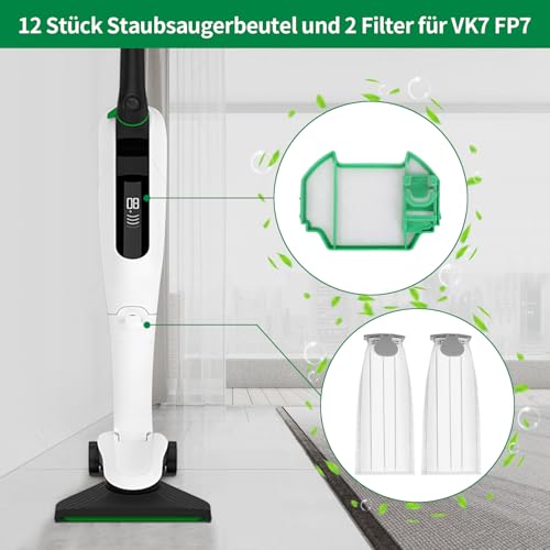 Thumbnail 6 de Awinker 12 Stück Staubsaugerbeutel und 2 Filter für Vorwerk Kobold VK7 FP7 – Premium Filtertüten & Akku-Beutel