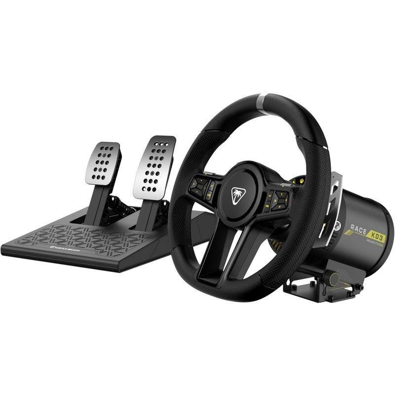 Detalle de VelocityOne Race KD3 Direct Drive de Turtle Beach: volante con pedales y gestión de carrera para Xbox y PC