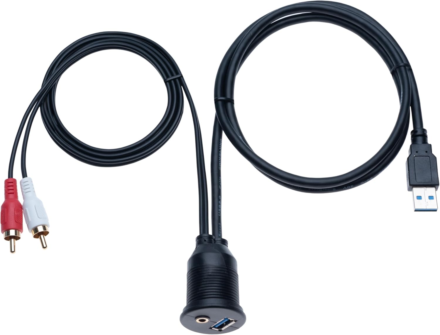 Thumbnail 1 de Keple USB 3.0 & 3.5mm AUX RCA Male Cable to USB Flush Mount Extension (1 m) for Vehicle Audio