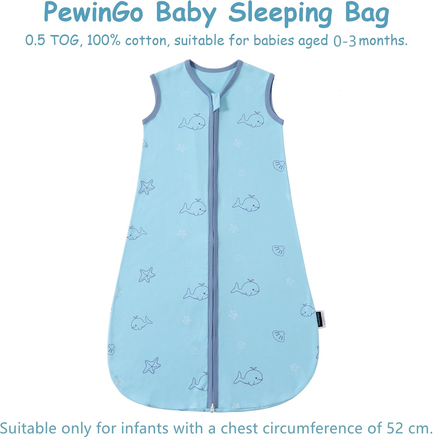 Thumbnail 1 de PewinGo Baby Schlafsack 0.5 TOG – 2er-Set aus 100% Baumwolle, Neugeborene 0–6 Monate, dualer Reißverschluss
