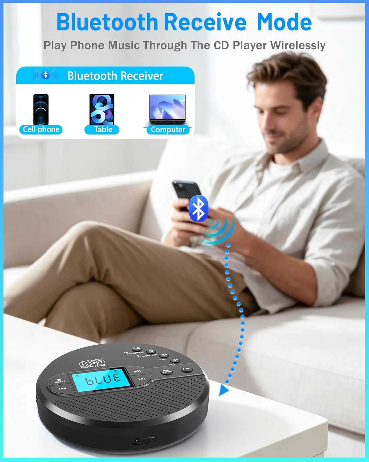 Detalle 1 de Sunoony Portable CD Player with 2000 mAh Battery