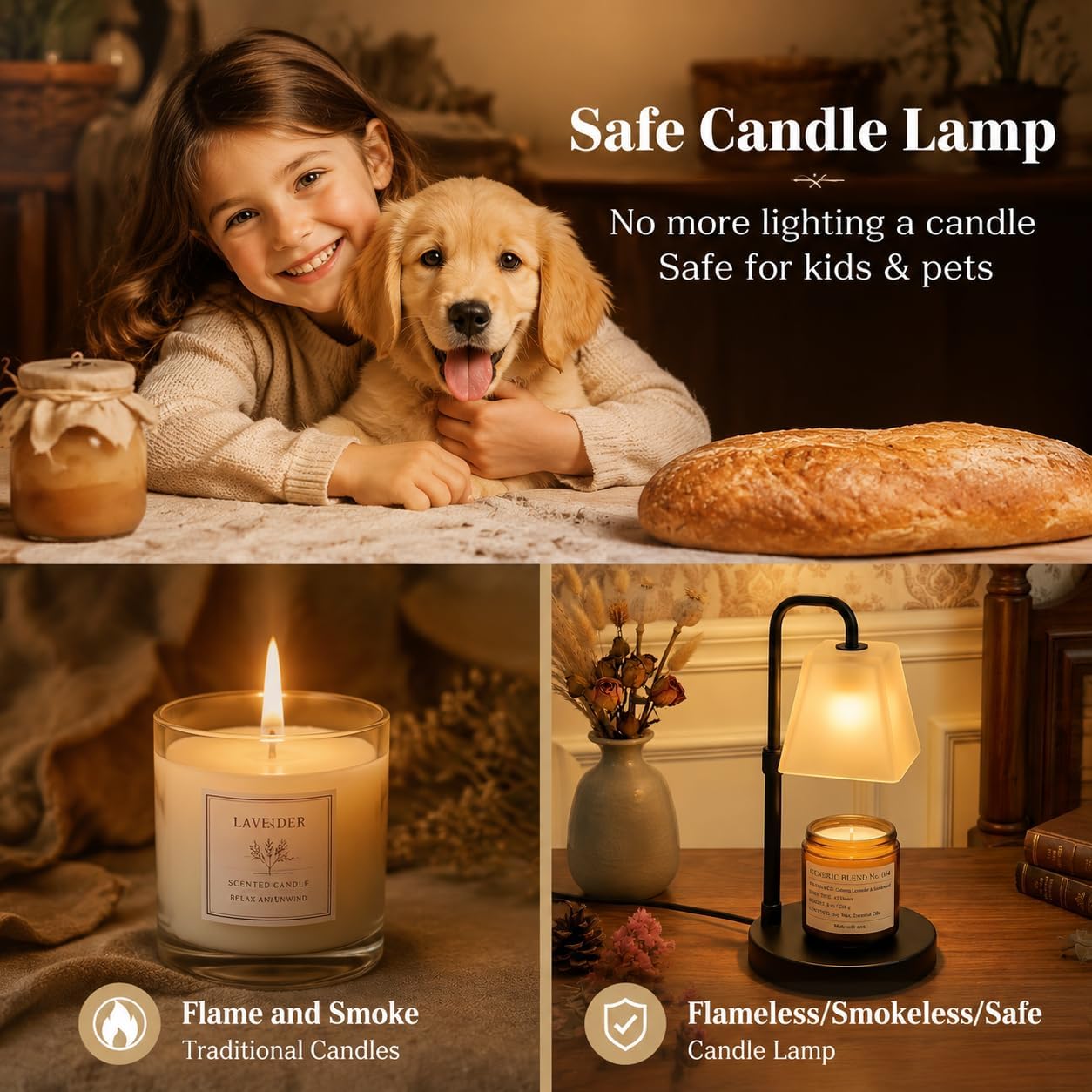 Detalle de JIMEI C07E3-1-070000 Candle Warmer Lamp, Black, Timer and Adjustable Height