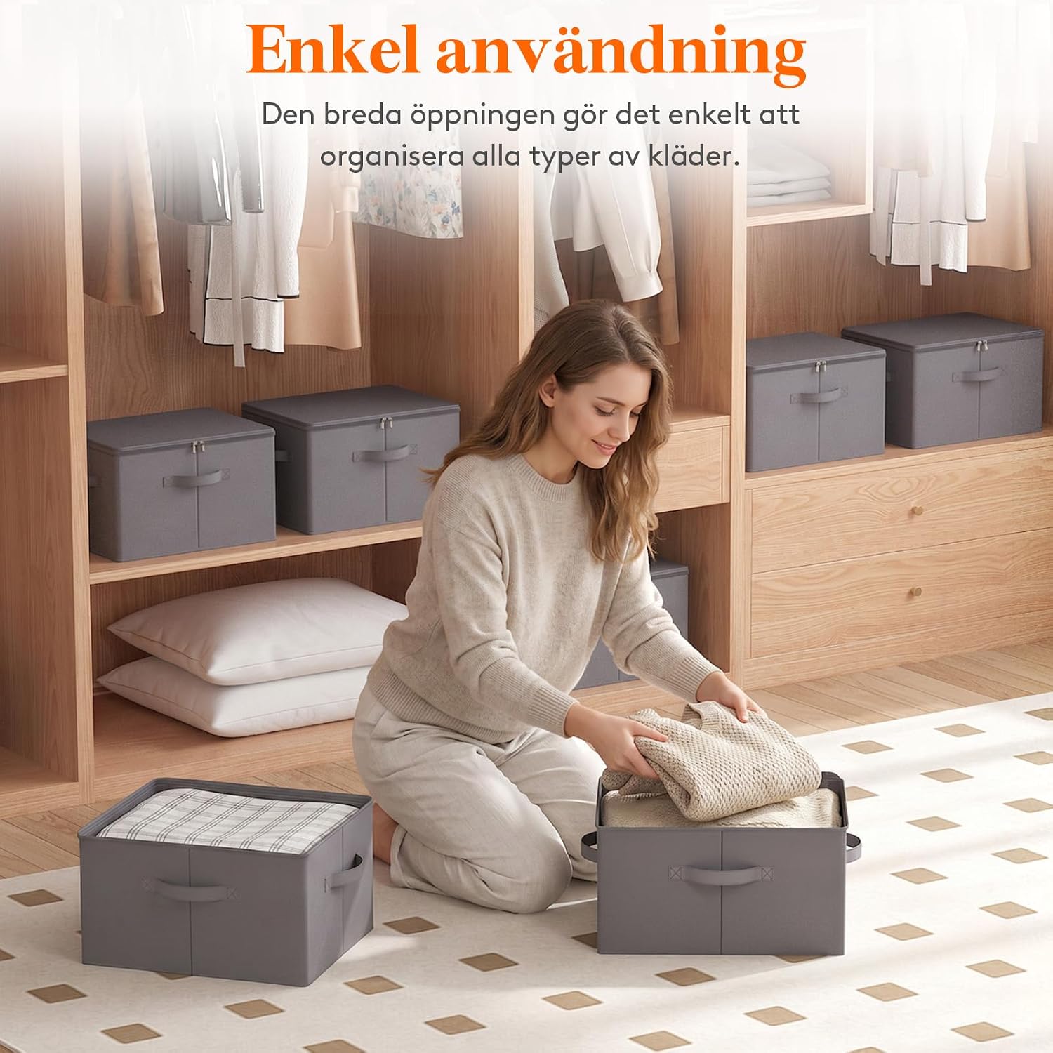 Detalle de Lifewit 24300 förvaringslådor med lock, 30 l, vikbara, grå, 4-pack